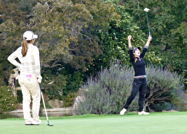 Recari celebrates while I.K. stands for 'I kan't believe I let another get away!'