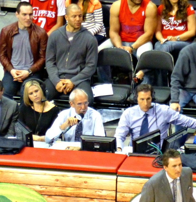 Jerome Iginla and Mike Camalleri watch the Clippers