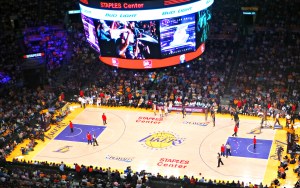 Laker fans waving their free white towels