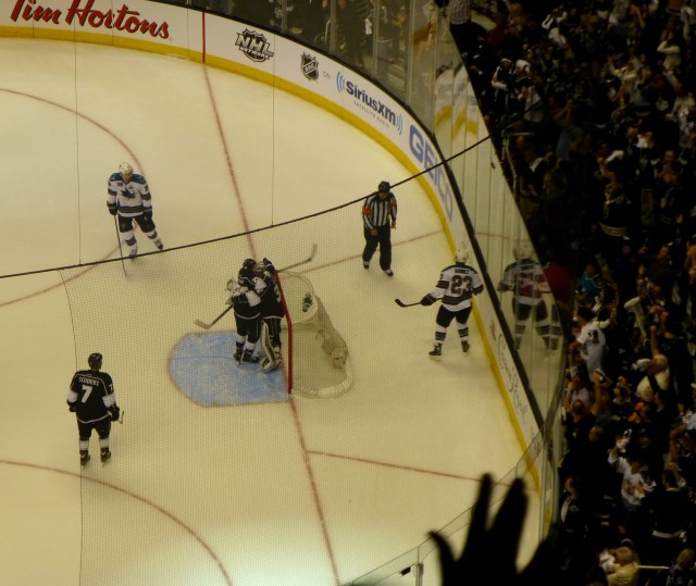 The Kings celebrate game 2 win over Sharks