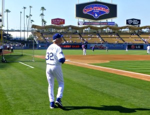 Koufax during batting practice ready to shag some balls