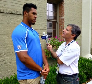 Towering under Anthony Barr
