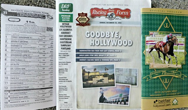 Closing day program, racing form, and my last media pin